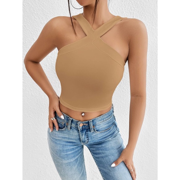 Minimalist 90s Crisscross Crop Halter Top tank black - Picture 7 of 11